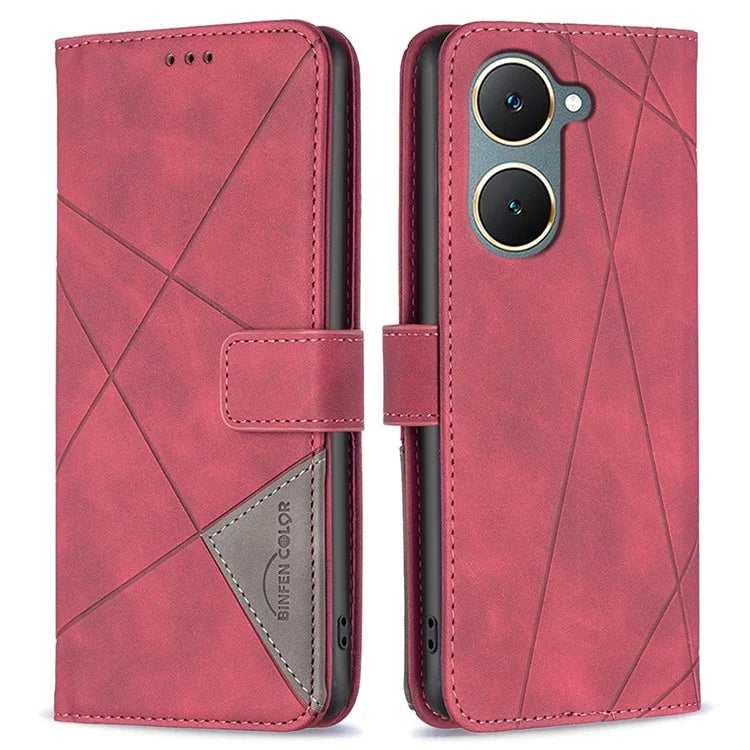 BINFEN COLOR BF05 For vivo Y03 Leather Case Wallet Geometric Imprinted Phone Cover