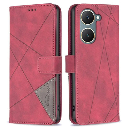 BINFEN COLOR BF05 For vivo Y03 Leather Case Wallet Geometric Imprinted Phone Cover
