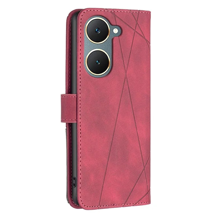 BINFEN COLOR BF05 For vivo Y03 Leather Case Wallet Geometric Imprinted Phone Cover