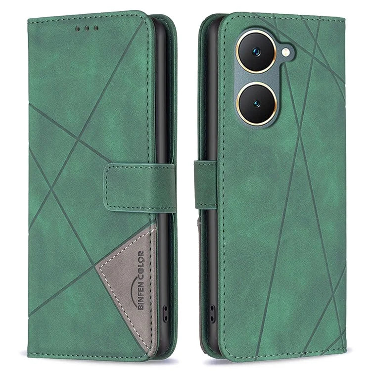 BINFEN COLOR BF05 For vivo Y03 Leather Case Wallet Geometric Imprinted Phone Cover