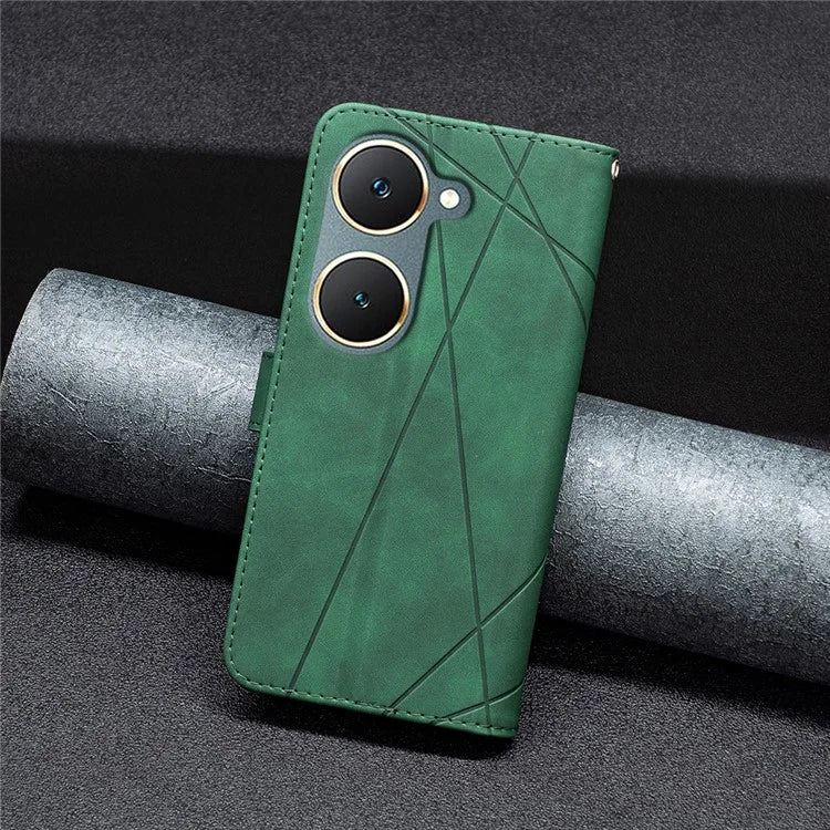 BINFEN COLOR BF05 For vivo Y03 Leather Case Wallet Geometric Imprinted Phone Cover