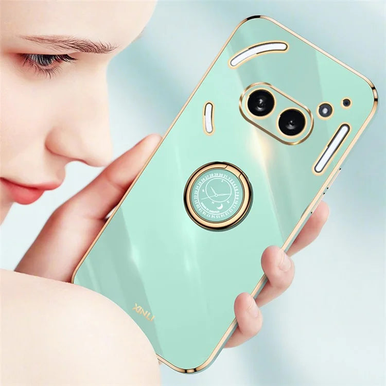 XINLI For Nothing Phone (2a) Cover Electroplating Ring Kickstand Soft TPU Phone Case
