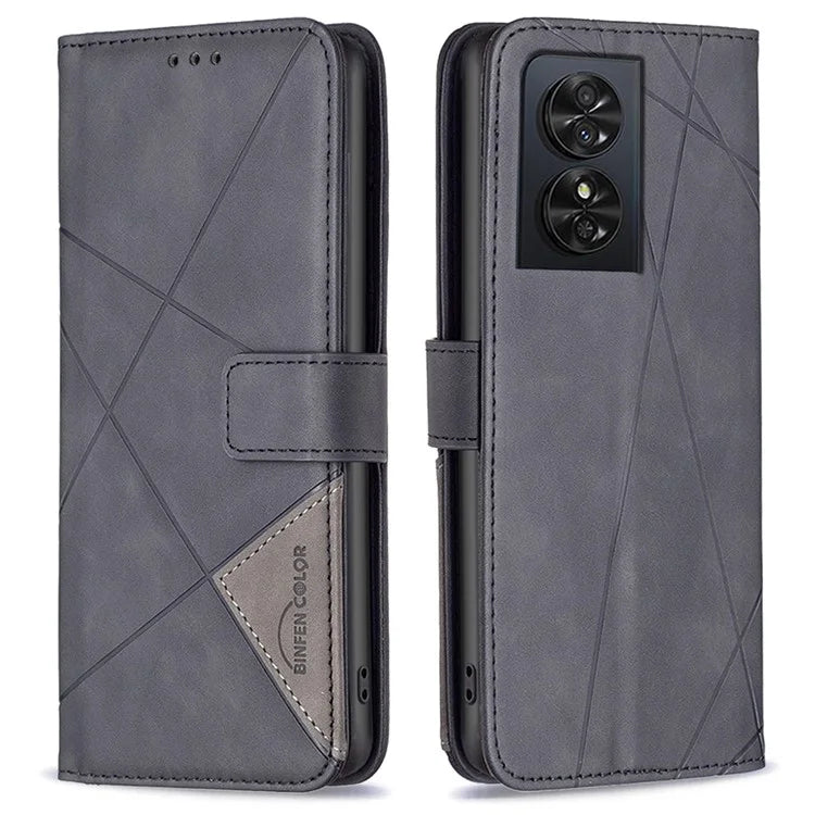 BINFEN COLOR BF05 For TCL 50 SE Leather Case Wallet Geometric Imprinted Phone Cover