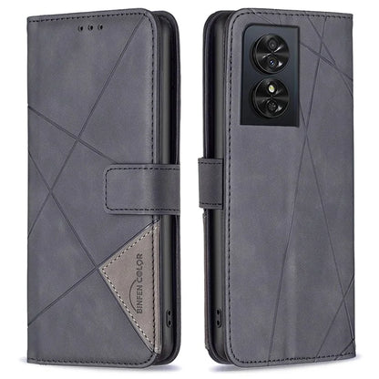 BINFEN COLOR BF05 For TCL 50 SE Leather Case Wallet Geometric Imprinted Phone Cover