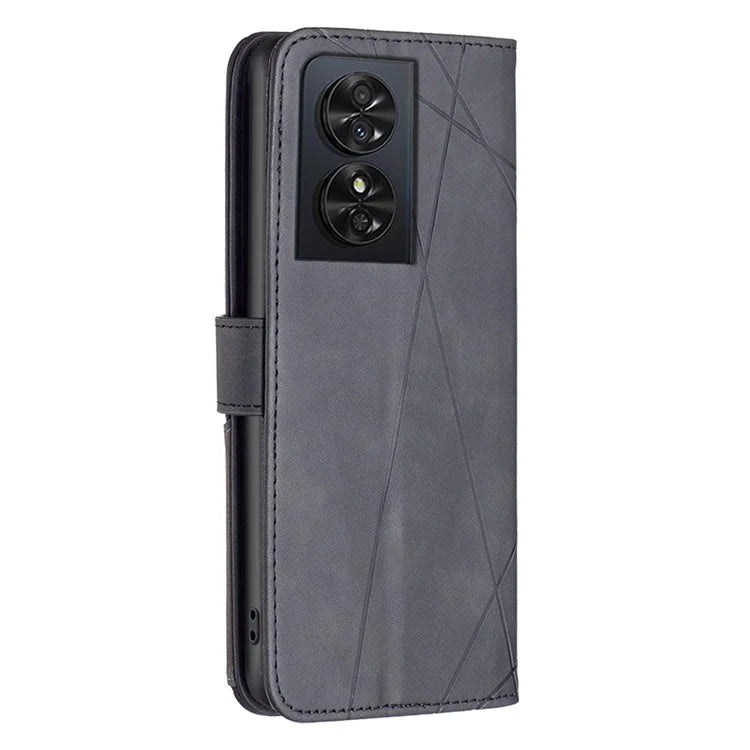 BINFEN COLOR BF05 For TCL 50 SE Leather Case Wallet Geometric Imprinted Phone Cover
