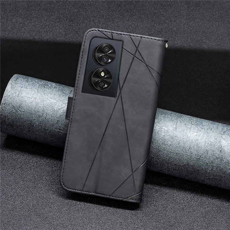 BINFEN COLOR BF05 For TCL 50 SE Leather Case Wallet Geometric Imprinted Phone Cover