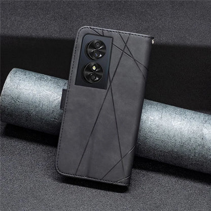 BINFEN COLOR BF05 For TCL 50 SE Leather Case Wallet Geometric Imprinted Phone Cover