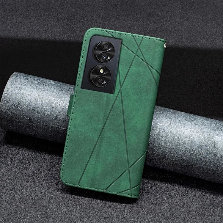 BINFEN COLOR BF05 For TCL 50 SE Leather Case Wallet Geometric Imprinted Phone Cover