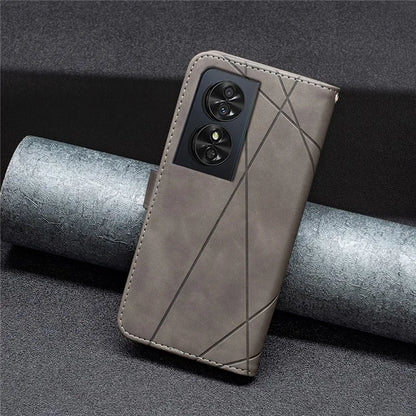 BINFEN COLOR BF05 For TCL 50 SE Leather Case Wallet Geometric Imprinted Phone Cover