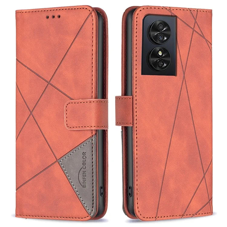 BINFEN COLOR BF05 For TCL 50 SE Leather Case Wallet Geometric Imprinted Phone Cover