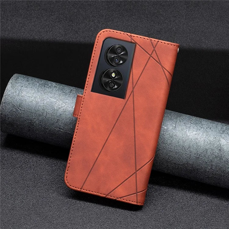 BINFEN COLOR BF05 For TCL 50 SE Leather Case Wallet Geometric Imprinted Phone Cover