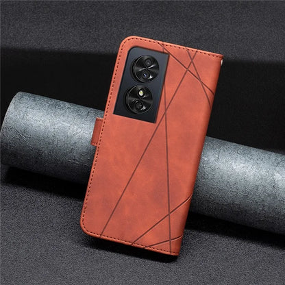 BINFEN COLOR BF05 For TCL 50 SE Leather Case Wallet Geometric Imprinted Phone Cover