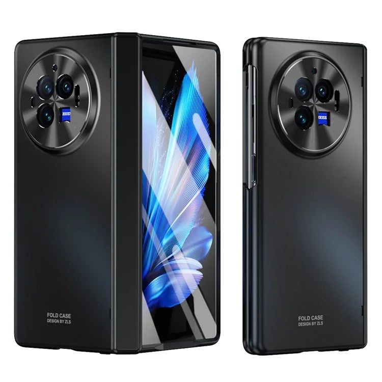 For vivo X Fold3 Case with Tempered Glass Screen Protector PU Leather Coated PC Phone Shell