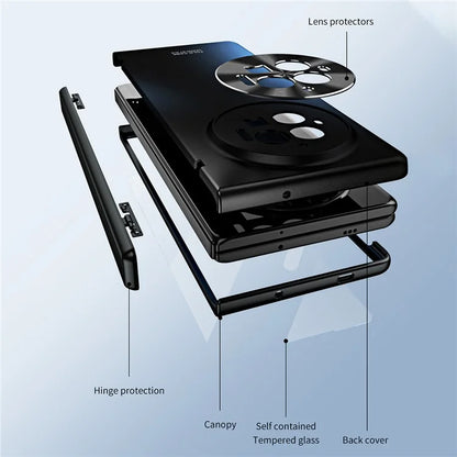 For vivo X Fold3 Case with Tempered Glass Screen Protector PU Leather Coated PC Phone Shell