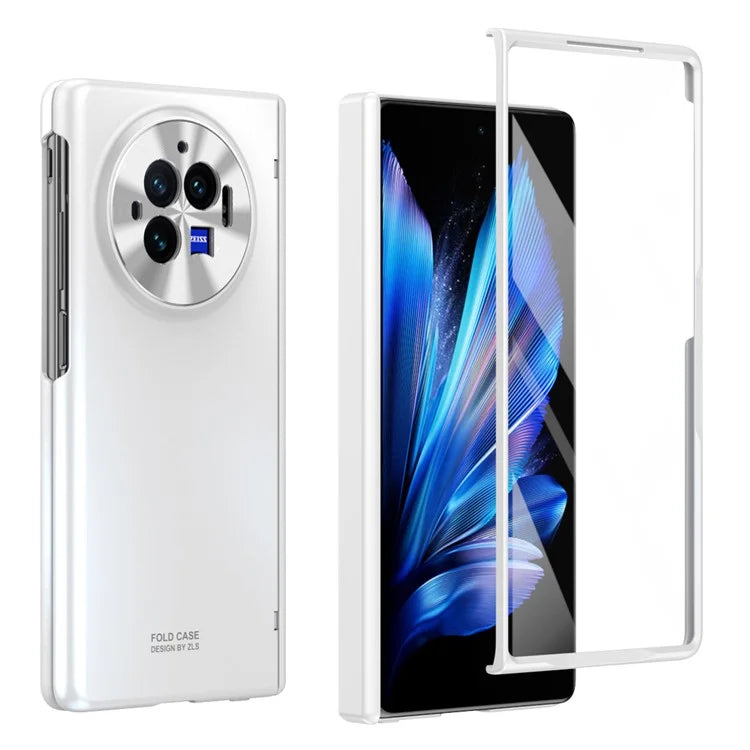 For vivo X Fold3 Case with Tempered Glass Screen Protector PU Leather Coated PC Phone Shell