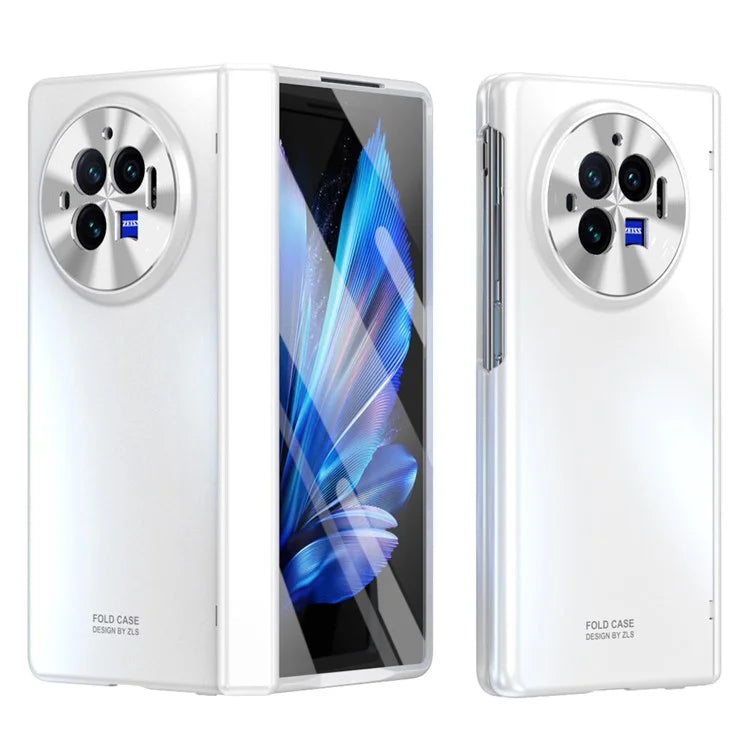 For vivo X Fold3 Case with Tempered Glass Screen Protector PU Leather Coated PC Phone Shell
