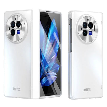For vivo X Fold3 Case with Tempered Glass Screen Protector PU Leather Coated PC Phone Shell