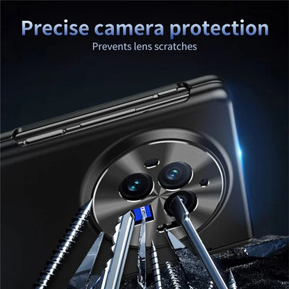 For vivo X Fold3 Case with Tempered Glass Screen Protector PU Leather Coated PC Phone Shell