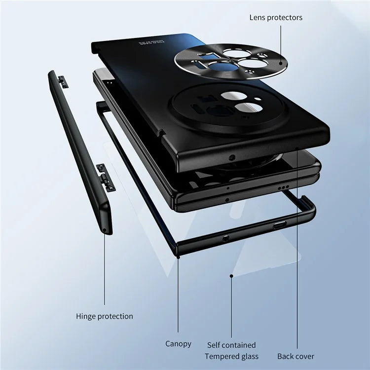 For vivo X Fold3 Case with Tempered Glass Screen Protector PU Leather Coated PC Phone Shell