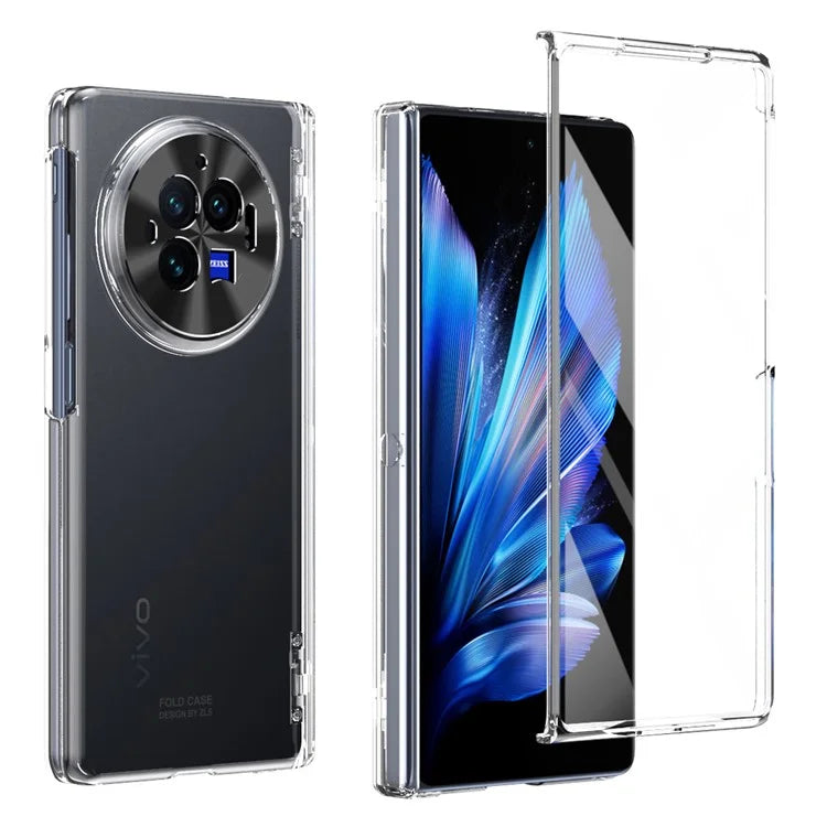 For vivo X Fold3 Case with Tempered Glass Screen Protector PU Leather Coated PC Phone Shell