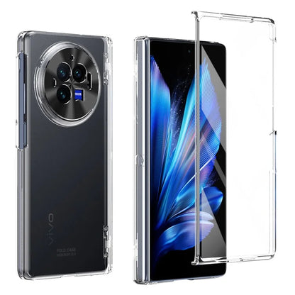 For vivo X Fold3 Case with Tempered Glass Screen Protector PU Leather Coated PC Phone Shell