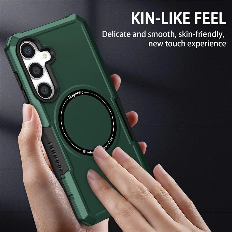 For Samsung Galaxy S24+ Magnetic Case PC + TPU Scratch-Resistant Back Coverish Green