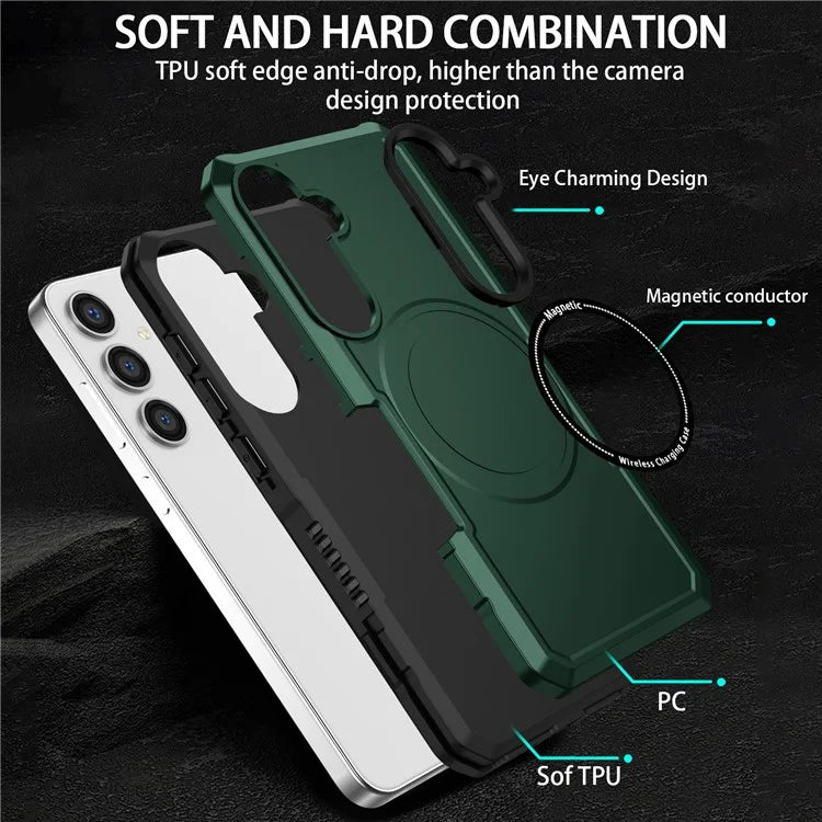 For Samsung Galaxy S24+ Magnetic Case PC + TPU Scratch-Resistant Back Coverish Green
