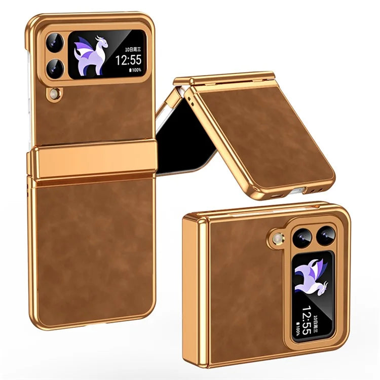For Samsung Galaxy Z Flip4 5G Folding Phone Case Leather+PC Cover with Hinge Design