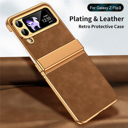 For Samsung Galaxy Z Flip4 5G Folding Phone Case Leather+PC Cover with Hinge Design