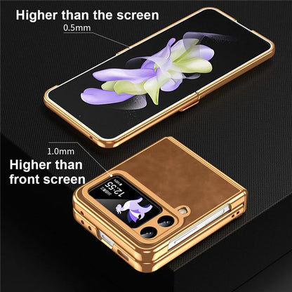 For Samsung Galaxy Z Flip4 5G Folding Phone Case Leather+PC Cover with Hinge Design