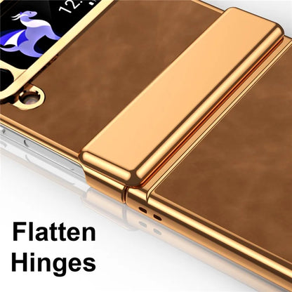 For Samsung Galaxy Z Flip4 5G Folding Phone Case Leather+PC Cover with Hinge Design