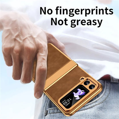 For Samsung Galaxy Z Flip4 5G Folding Phone Case Leather+PC Cover with Hinge Design