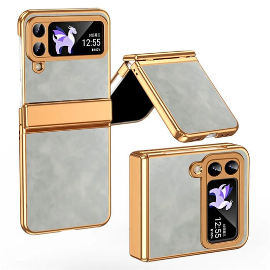 For Samsung Galaxy Z Flip3 5G Case Hinge Protection Leather Coated PC Folding Phone Cover