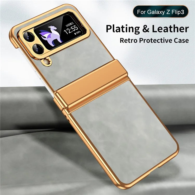 For Samsung Galaxy Z Flip3 5G Case Hinge Protection Leather Coated PC Folding Phone Cover