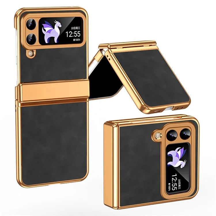 For Samsung Galaxy Z Flip3 5G Case Hinge Protection Leather Coated PC Folding Phone Cover