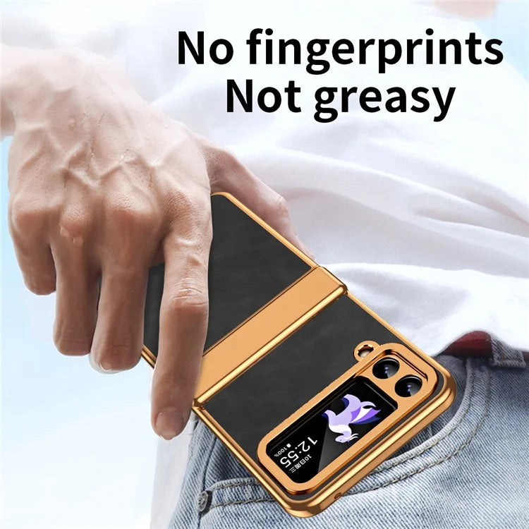 For Samsung Galaxy Z Flip3 5G Case Hinge Protection Leather Coated PC Folding Phone Cover