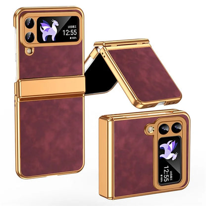 For Samsung Galaxy Z Flip3 5G Case Hinge Protection Leather Coated PC Folding Phone Cover