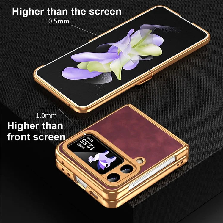 For Samsung Galaxy Z Flip3 5G Case Hinge Protection Leather Coated PC Folding Phone Cover