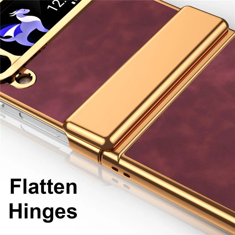 For Samsung Galaxy Z Flip3 5G Case Hinge Protection Leather Coated PC Folding Phone Cover