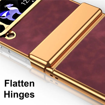 For Samsung Galaxy Z Flip3 5G Case Hinge Protection Leather Coated PC Folding Phone Cover