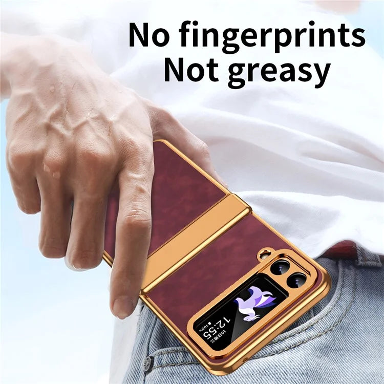 For Samsung Galaxy Z Flip3 5G Case Hinge Protection Leather Coated PC Folding Phone Cover
