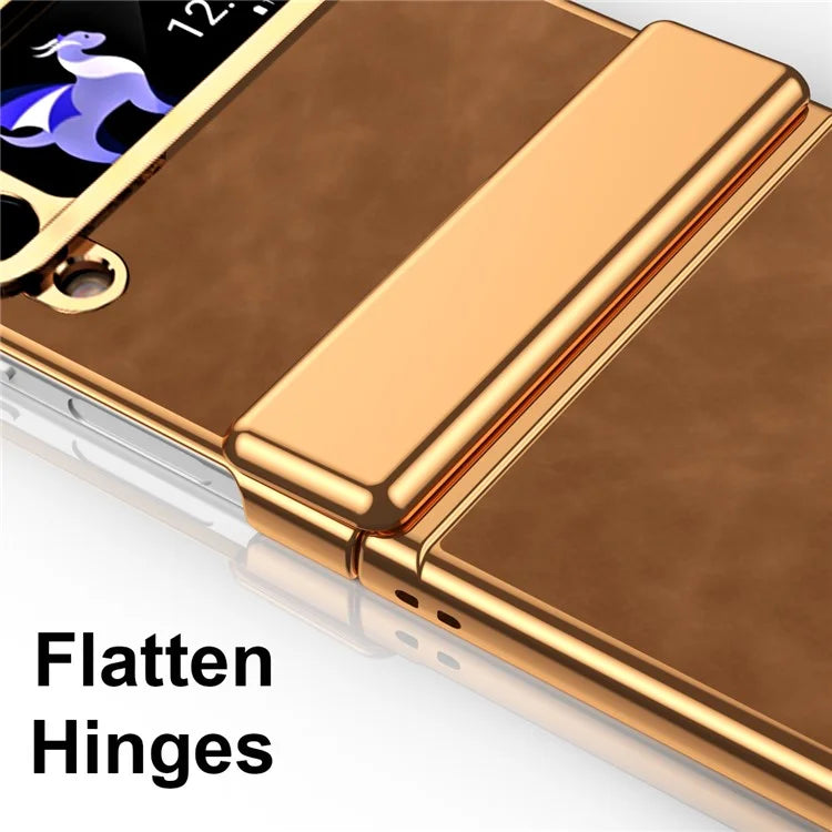 For Samsung Galaxy Z Flip3 5G Case Hinge Protection Leather Coated PC Folding Phone Cover