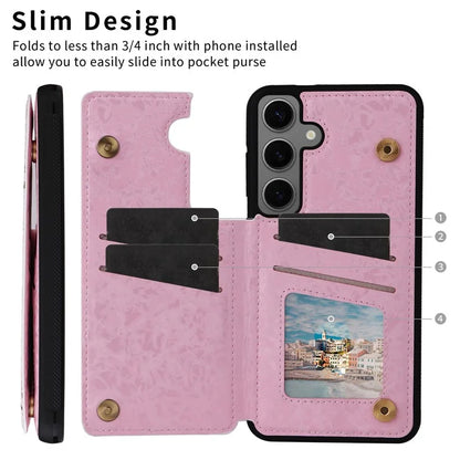 For Samsung Galaxy S24+ Case Card Slots Kickstand PU Leather Flower Pattern Back Cover