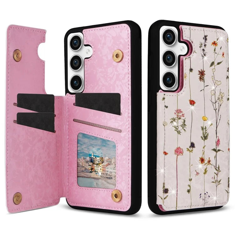 For Samsung Galaxy S23 FE Case Flower Leather Coated TPU Phone Cover with RFID Blocking Wallet