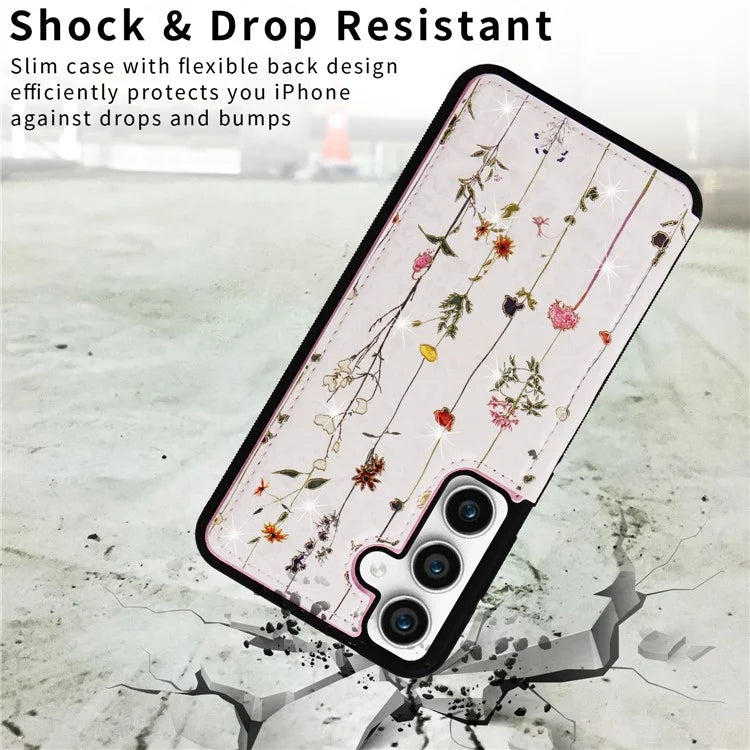 For Samsung Galaxy S23 FE Case Flower Leather Coated TPU Phone Cover with RFID Blocking Wallet