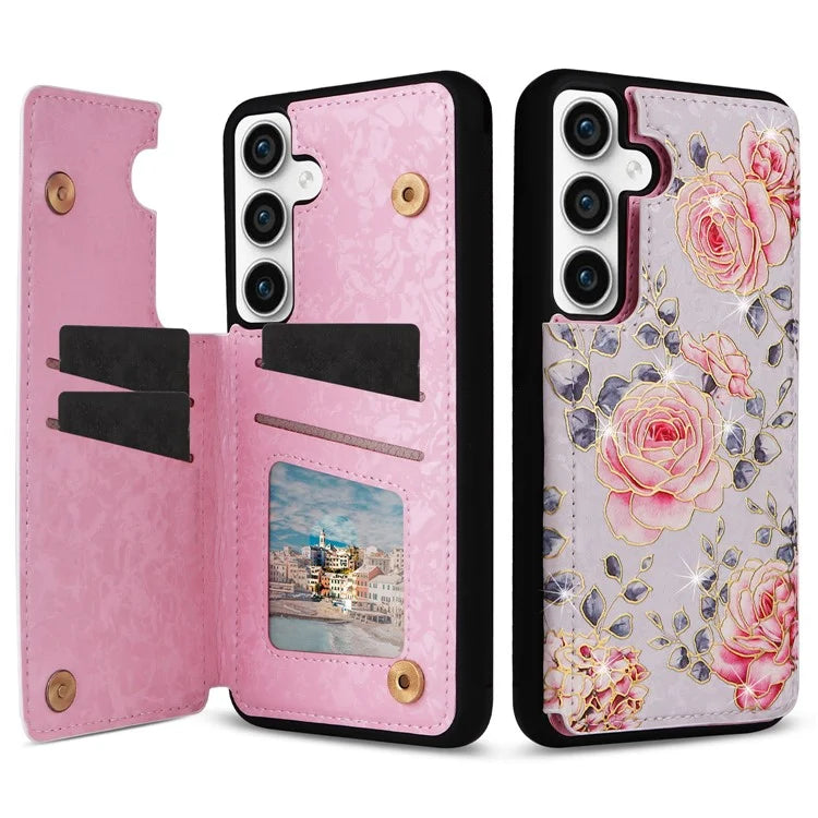 For Samsung Galaxy S23 FE Case Flower Leather Coated TPU Phone Cover with RFID Blocking Wallet