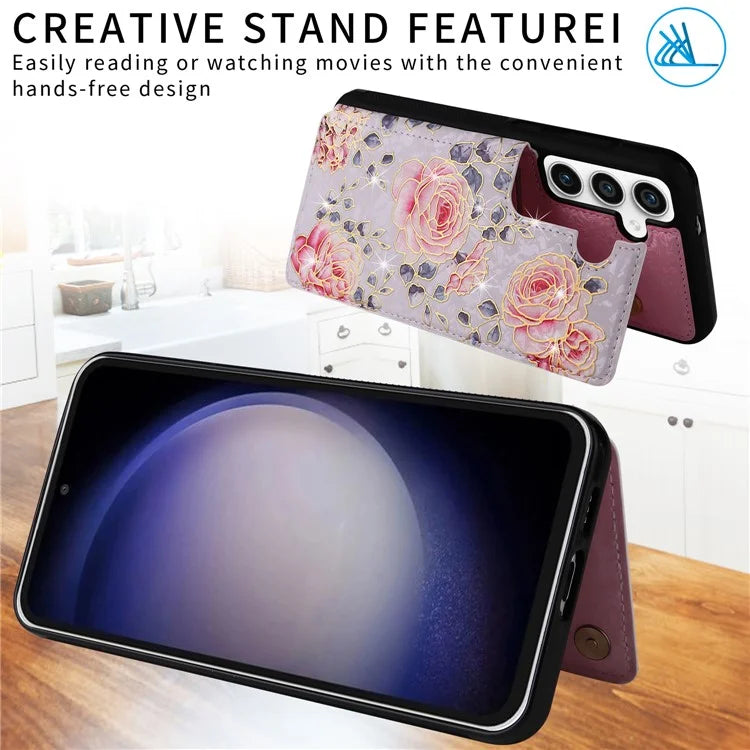 For Samsung Galaxy S23 FE Case Flower Leather Coated TPU Phone Cover with RFID Blocking Wallet