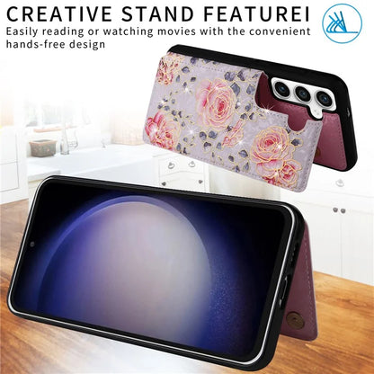 For Samsung Galaxy S23 FE Case Flower Leather Coated TPU Phone Cover with RFID Blocking Wallet