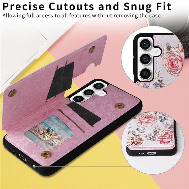 For Samsung Galaxy S23 FE Case Flower Leather Coated TPU Phone Cover with RFID Blocking Wallet