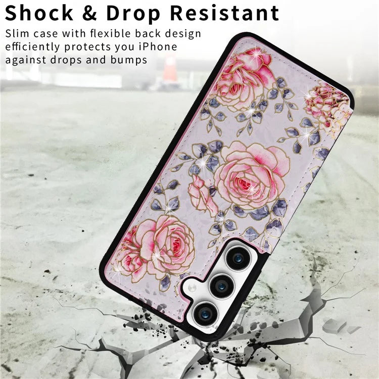 For Samsung Galaxy S23 FE Case Flower Leather Coated TPU Phone Cover with RFID Blocking Wallet